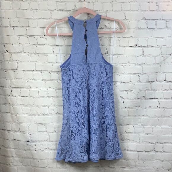 Francesca's Oxford Blue Scalloped Halter Lace Mini Shift Dress M 6/8 Graduation - Picture 8 of 8